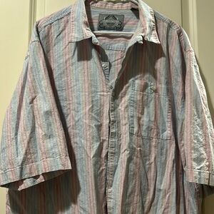 Bruno New York Mens Linen Blend striped Button Down Short Sleeve Shirt size 2XLT